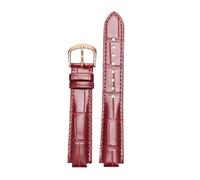 ROUREOX Real Leather Alligator Pattern Watch Strap with Traditional Buckle Replacement Watchband for Ballon Bleu de Cartier-Red+Rose Gold 20mm*18mm