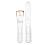 ROUREOX Real Leather Alligator Pattern Watch Strap with Traditional Buckle Replacement Watchband for Ballon Bleu de Cartier-White+Rose Gold 22mm*18mm