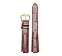 ROUREOX Real Leather Alligator Pattern Watch Strap with Traditional Buckle Replacement Watchband for Ballon Bleu de Cartier-Brown+Gold 22mm*18mm