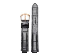 ROUREOX Real Leather Alligator Pattern Watch Strap with Traditional Buckle Replacement Watchband for Ballon Bleu de Cartier-Black + Gold 22mm*18mm
