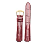 ROUREOX Real Leather Alligator Pattern Watch Strap with Traditional Buckle Replacement Watchband for Ballon Bleu de Cartier-Red + Gold 20mm*18mm