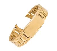 ROUREOX Replacement Metal Watch Strap Curved End Solid Steel Band Double Locking Push Buckle Silver Black Two Tone 20mm 22mm - Gold 18MM