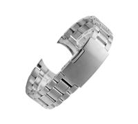 ROUREOX Replacement Metal Watch Strap Curved End Solid Steel Band Double Locking Push Buckle Silver Black Two Tone 20mm 22mm - Silver 22MM