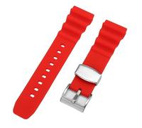 ROUREOX Replacement Silicone Watch Strap, Universal Fit, Comfortable & Durable Band for Men & Women for Seiko 5 Diver-Style (Abalone-Case)-Red+Silver Buckle 20mm