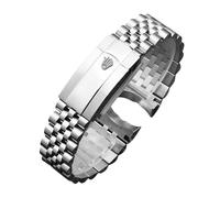 ROUREOX Replacement Watch Band 5-Bead Stainless Steel Curved Links Adjustable Folding Buckle 20mm 21mm - Silver 20MM