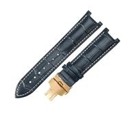 ROUREOX Replacement Watch Strap in Crocodile Pattern Leather 22x13mm Stainless Steel Folding Clasp Classic Dress Watch Band for Gucci G-Timeless YA1332-Blue + White + Gold