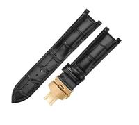ROUREOX Replacement Watch Strap in Crocodile Pattern Leather 22x13mm Stainless Steel Folding Clasp Classic Dress Watch Band for Gucci G-Timeless YA1332-Black + Gold