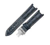 ROUREOX Replacement Watch Strap in Crocodile Pattern Leather 22x13mm Stainless Steel Folding Clasp Classic Dress Watch Band for Gucci G-Timeless YA1332-Blue + White + Silver