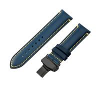 ROUREOX Replacement Watch Strap Stainless Steel Pin Clasp Leather Watch Band for Citizen Eco-Drive Skyhawk Blue Angels Gen 2 Gen 3-Blue + Black B 22mm