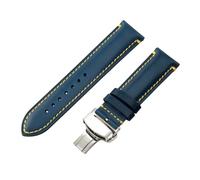 ROUREOX Replacement Watch Strap Stainless Steel Pin Clasp Leather Watch Band for Citizen Eco-Drive Skyhawk Blue Angels Gen 2 Gen 3-Blue + Silver B 22mm