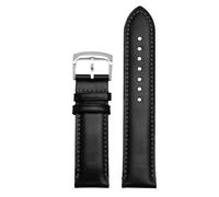 ROUREOX Replacement Watch Strap Stainless Steel Pin Clasp Leather Watch Band for Citizen Eco-Drive Skyhawk Blue Angels Gen 2 Gen 3-Black + Silver A 22mm