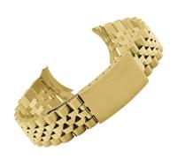 ROUREOX Retro Stainless Steel Watch Strap Curved End Metal Wristband Five Link Bracelet 13mm 17mm 19mm 20mm for Rolex Oyster Perpetual Datejust - Gold 13mm