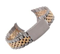 ROUREOX Retro Stainless Steel Watch Strap Curved End Metal Wristband Five Link Bracelet 13mm 17mm 19mm 20mm for Rolex Oyster Perpetual Datejust - Silver + Gold 13mm