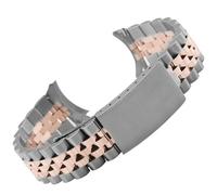 ROUREOX Retro Stainless Steel Watch Strap Curved End Metal Wristband Five Link Bracelet 13mm 17mm 19mm 20mm for Rolex Oyster Perpetual Datejust - Silver + Rose Gold 20mm