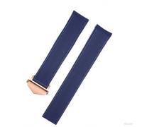 ROUREOX Rubber Watch Strap Replacement Accessories Parts for Tag Heuer Diver AQUARACER Series-Blue+Rose Gold Buckle 22mm