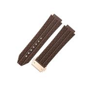 ROUREOX Silicone Watch Strap Rubber Replacement Band for Hublot Big Bang-Brown+Rose Gold Buckle 24 * 17 * 22mm