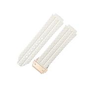 ROUREOX Silicone Watch Strap Rubber Replacement Band for Hublot Big Bang-White+Rose Gold Buckle 24 * 17 * 22mm