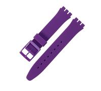 ROUREOX Silicone Watch Strap Soft Rubber Band Replacement Wristbelt Colour Plastic Buckle for Swatch-Purple 19mm