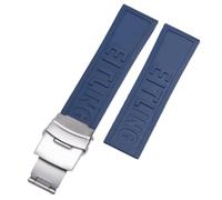 ROUREOX Silicone Waterproof Replacement Watch Band for Breitling Avenger Blackbird-DarkBlue+Silver Buckle 24mm