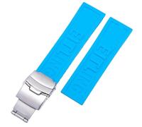 ROUREOX Silicone Waterproof Replacement Watch Band for Breitling Avenger Blackbird-Sky Blue+Silver Buckle 24mm