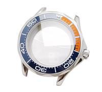 ROUREOX Silver 42mm Watch Case Twisted Lugs Scalloped Bezel Sapphire Window Fits NH35 Movement 31.7mm Large Dial Custom Assembly for Omega Seamaster Diver 300M-13 42MM