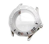 ROUREOX Silver 42mm Watch Case Twisted Lugs Scalloped Bezel Sapphire Window Fits NH35 Movement 31.7mm Large Dial Custom Assembly for Omega Seamaster Diver 300M-2 42MM