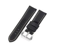ROUREOX Soft Genuine Leather Replacement Band Smooth Leather Nylon Carbon Fiber Pattern Bracelet for PANERAI PAM441 PAM1661-Black + Beige + Silver
