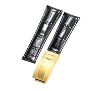 ROUREOX Soft Genuine Leather Replacement Watch Band Smooth Leather Folding Buckle Bracelet for Rolex Cosmograph Daytona-Black + Gold