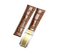 ROUREOX Soft Genuine Leather Replacement Watch Band Smooth Leather Folding Buckle Bracelet for Rolex Cosmograph Daytona-Brown + Silver + Gold