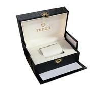 ROUREOX Square Crocodile Effect Watch Storage Case Single Slot Timepiece Display Box Black Exterior White Lining for Tudor Black Bay