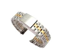 ROUREOX Stainless Steel Link Strap 13mm 17mm 19mm 20mm Curved Ends Metal Watch Bracelet Band Folding Clasp for Tudor Prince and Princess-Silver+Gold 13mm
