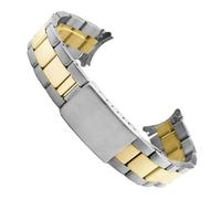 ROUREOX Stainless Steel Replacement Watch Band, Curved End Metal Deployment Watch Bracelet for Rolex Air-King/Datejust/Oyster Perpetual-Silver Gold 18MM