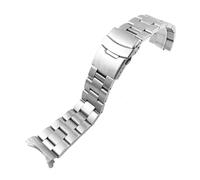 ROUREOX Three Bead Watch Bracelet Curved Lug Ends Solid Stainless Steel Replacement Strap Double Locking Buckle 18mm 20mm 22mm - Polished Silver 22MM