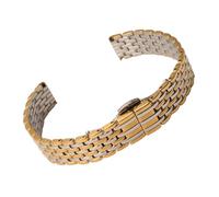 ROUREOX Ultra Thin Stainless Steel Watch Strap Slim Metal Band Replacement Wrist Bracelet Butterfly Clasp for La Grande Classique de Longines-Silver + Gold 14mm