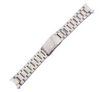 ROUREOX Universal 5-Bead Solid All-Steel Watch Strap, Metal Bracelet, Butterfly Clasp, Curved-End Watch Accessories-Silver Gold 16MM