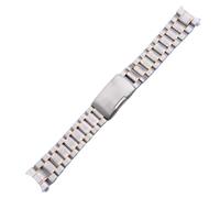 ROUREOX Universal 5-Bead Solid All-Steel Watch Strap, Metal Bracelet, Butterfly Clasp, Curved-End Watch Accessories-Silver Rose Gold 14MM