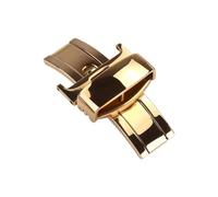 ROUREOX Universal Butterfly Clasp Solid Stainless Steel Buckle, Double Push Button Deployment - Leather Watch Strap Accessories-Golden 22mm