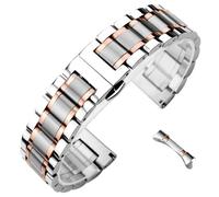 ROUREOX Universal Curved & Straight End Metal Watch Strap，Unisex Stainless Steel Replacement Watch Band for Longines Master Collection-Silver Rose Gold 24MM
