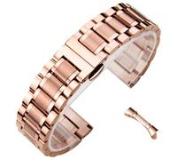 ROUREOX Universal Curved & Straight End Metal Watch Strap，Unisex Stainless Steel Replacement Watch Band for Longines Master Collection-Rose Gold 24MM