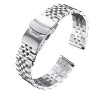 ROUREOX Universal Metal Band Five Link Replacement Wrist Bracelet Stainless Steel Strap Double Lock Clasp for Rolex Oyster Perpetual Datejust - Silvery 22mm