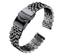 ROUREOX Universal Metal Band Five Link Replacement Wrist Bracelet Stainless Steel Strap Double Lock Clasp for Rolex Oyster Perpetual Datejust - Black 19mm