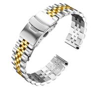 ROUREOX Universal Metal Band Five Link Replacement Wrist Bracelet Stainless Steel Strap Double Lock Clasp for Rolex Oyster Perpetual Datejust - Silver + Gold 22mm