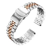 ROUREOX Universal Metal Band Five Link Replacement Wrist Bracelet Stainless Steel Strap Double Lock Clasp for Rolex Oyster Perpetual Datejust - Silver + Rose Gold 19mm