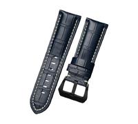 ROUREOX Vintage Distressed Leather Watch Strap 22mm Replacement Watch Band with Heavy Duty Buckle for Panerai Radiomir & Luminor Series-Blue White+Black 22mm