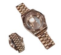 ROUREOX Watch Modding Parts 41mm Rose Gold Case Steel Bracelet Sapphire Crystal See Through Back Fit 8285 8215 Movement DIY for Rolex Datejust-A 41MM