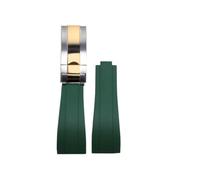 ROUREOX Water-Resistant Durable Silicone Replacement Strap for Rolex Daytona GMT-Master-Green+Two-Tone Rose Gold 21mm
