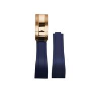 ROUREOX Water-Resistant Durable Silicone Replacement Strap for Rolex Daytona Submariner Oyster Datejust Explorer-Blue+Rose Gold Buckle 20mm