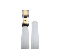 ROUREOX Water-Resistant Durable Silicone Replacement Strap for Rolex Daytona Submariner Oyster Perpetual-White+Two-Tone Rose Gold 21mm