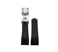 ROUREOX Water-Resistant Durable Silicone Replacement Strap for Rolex Daytona Submariner Oyster Perpetual-Black+Silver Buckle 20mm