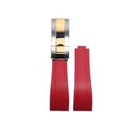 ROUREOX Water-Resistant Durable Silicone Replacement Strap for Rolex Daytona Submariner Oyster-Red+Two-Tone Rose Gold 21mm